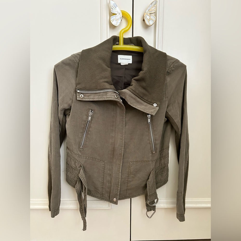 Club Monaco Olive Green Utility Jacket with Ribbed Collar - Women’s XS